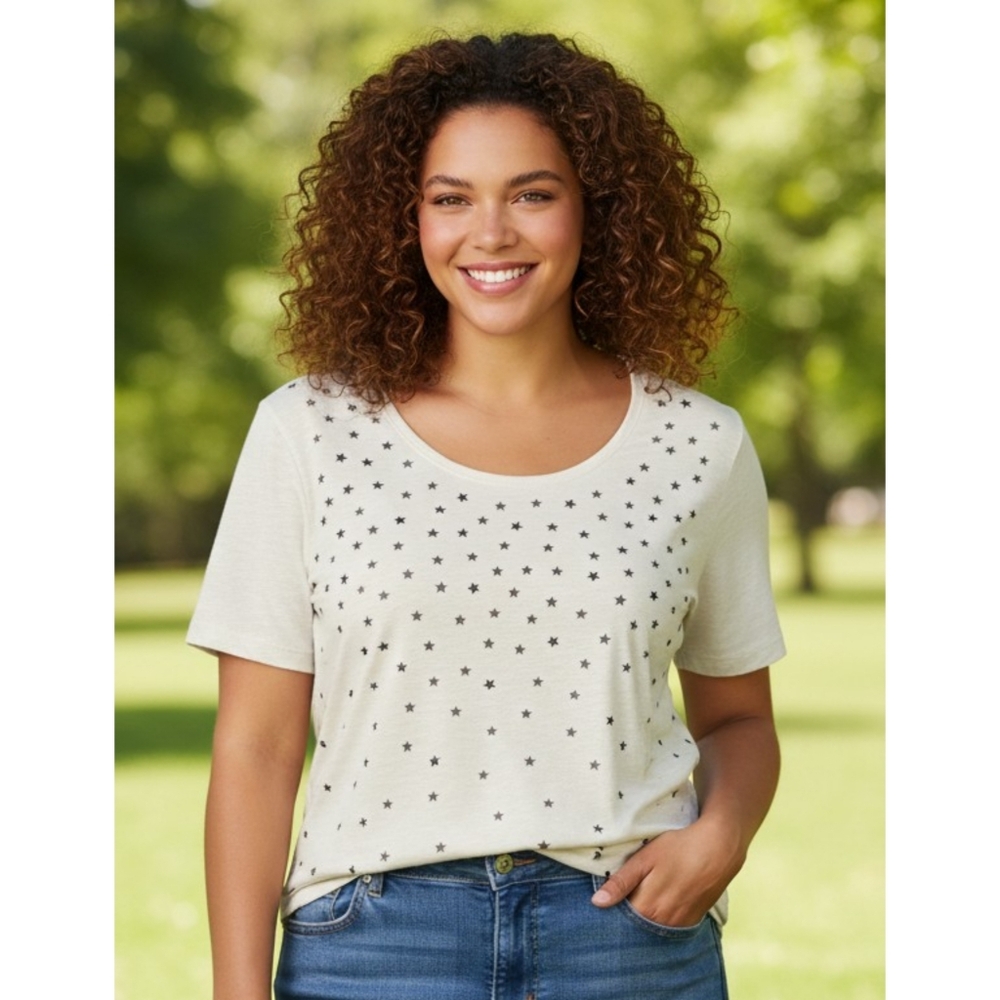 Catherines Scattered Hearts Scoop Neck Tee Cream Size 2X